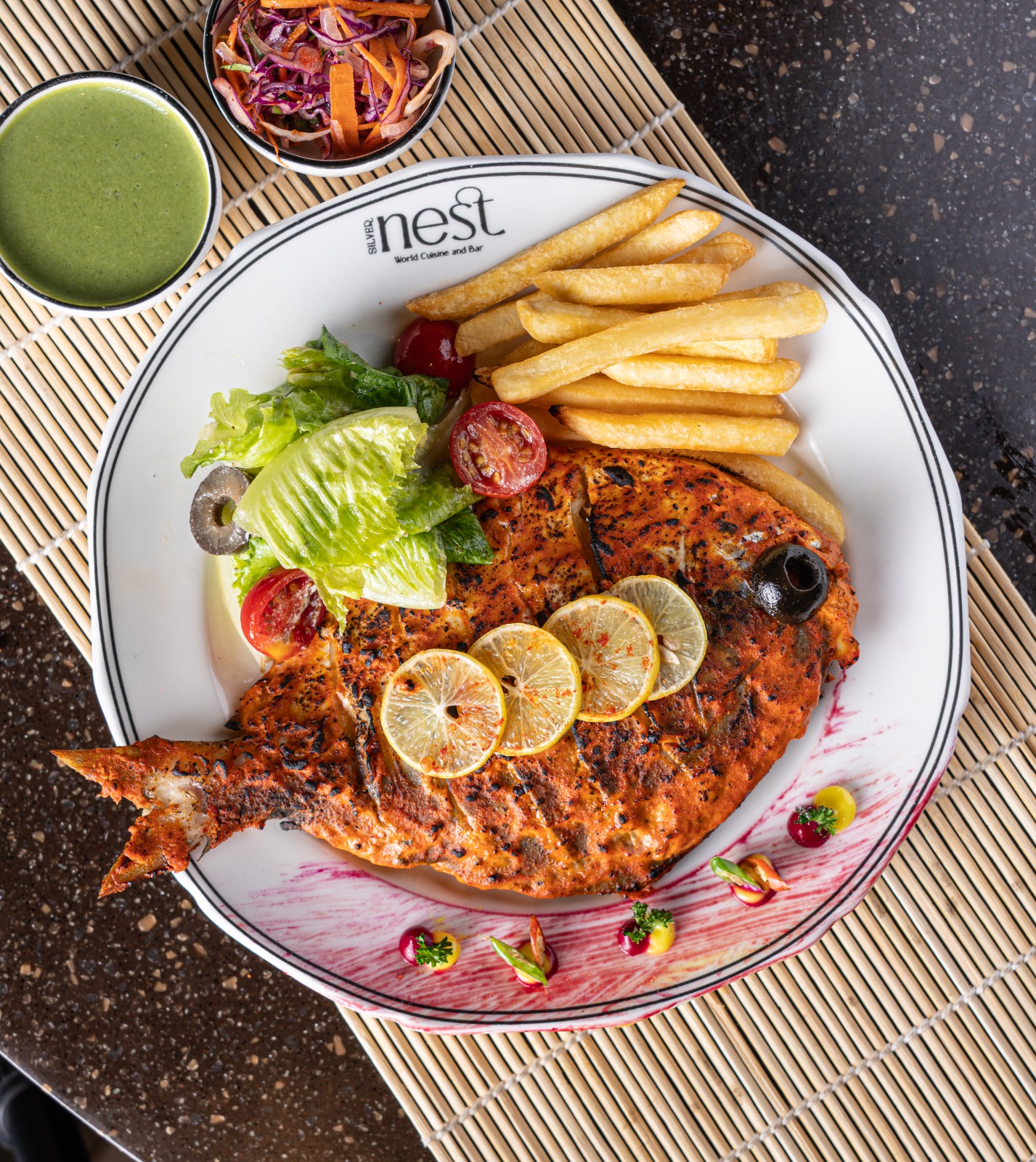 Whole grilled fish platter with fries